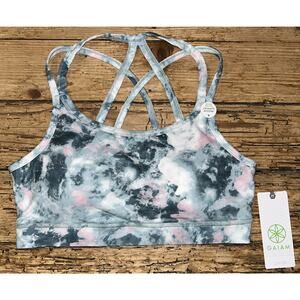 GAIAM Women Sz M Blue Pink Tye Dye Crossover Padded Sports Bra NWT